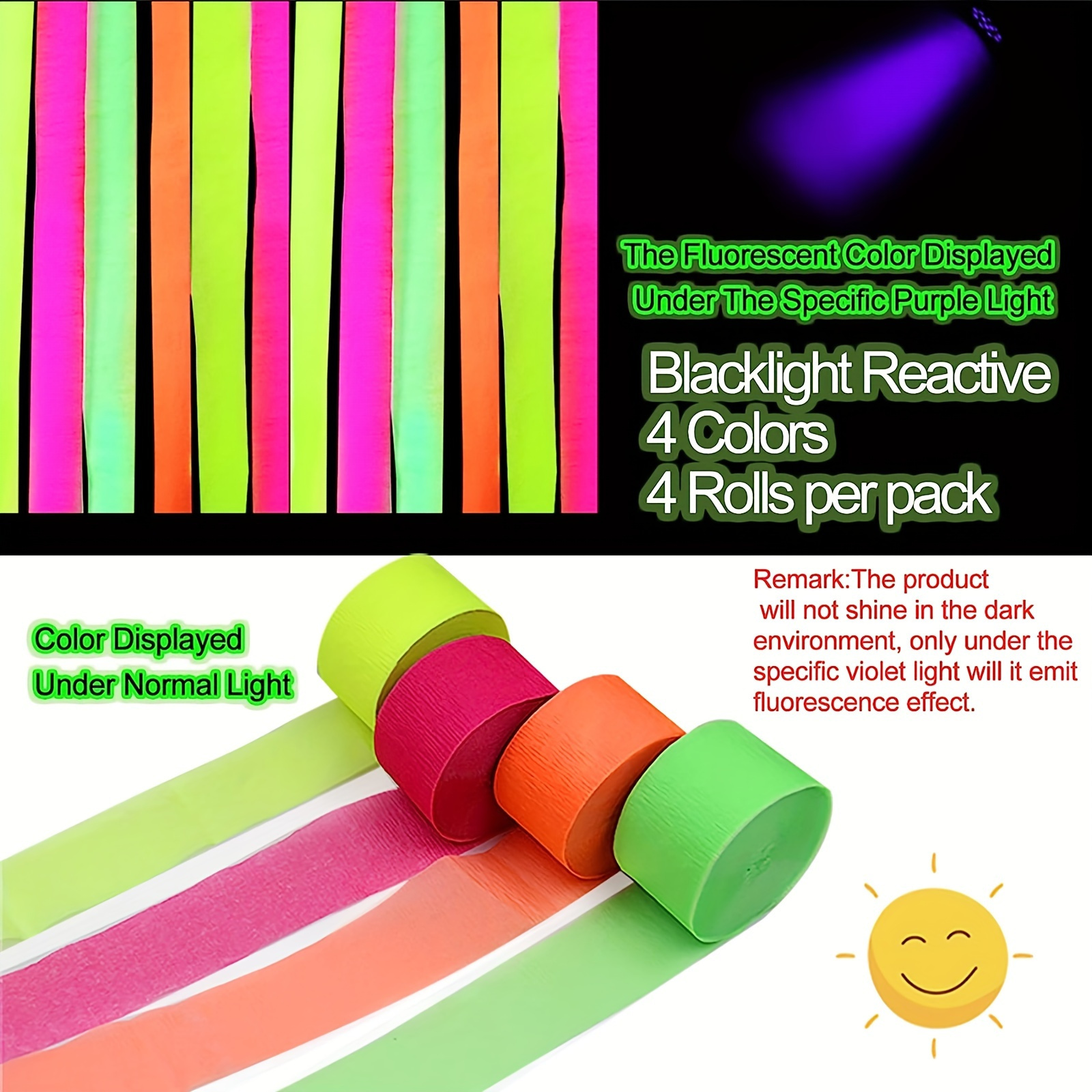 Party Supplies Decorations Accessory UV Neon Paper Crepe Streamers Fluorescent Garland Glow In The Dark Blacklight Streamers