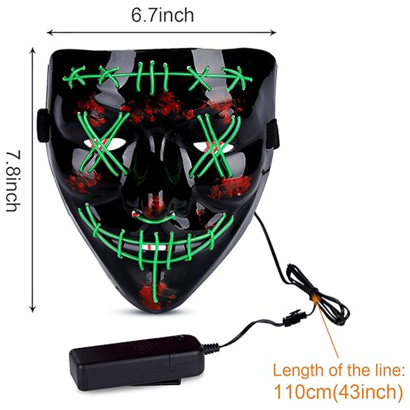 Halloween Horror Neon Party Mask Cosplay Ghost Skull LED Luminous Purge Mask EL Cold Light Fluorescent Mask