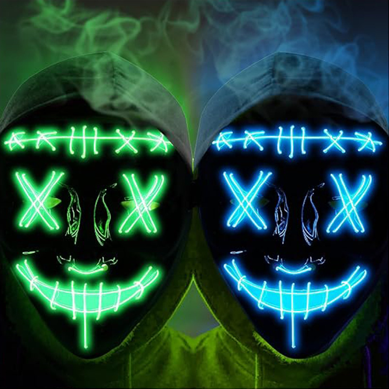 Halloween Horror Neon Party Mask Cosplay Ghost Skull LED Luminous Purge Mask EL Cold Light Fluorescent Mask