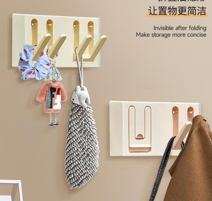 Multi functional folding wall hanging concealed hook towel rack bath wall hanging self-adhesive clothes and hat hook