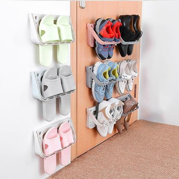 New Foldable Shoe Cabinet Slipper Holder Wall Mounted Hanging Shelf Bathroom Accessories Shoe Storage Rack Shoes Organizer