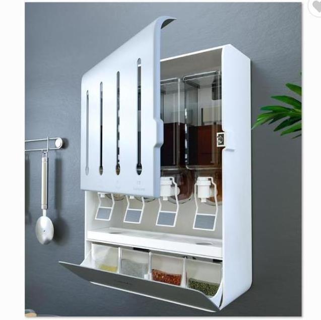 Multifunctional wall mounted kitchen with press faucet seasoning jar soy sauce vinegar seasoning rack