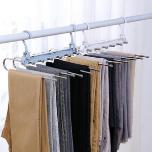 Multi functional folding pants rack Household clothes hanger Pants hook rack Multi layer magic storage rack