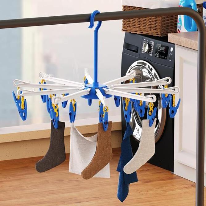 New 360 Degree Rotating Rack Folding Clothes Hangers 20 Clips For Closet Organizers Windproof Home Plastic Drying Rack Hanging