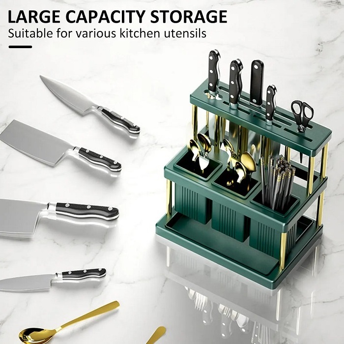 2023 Kitchen Knife Holder Multi-function Cutter and Cutlery Drainer Rack PP Space Saving Kitchen Utensil Organizer Rack 10 372g