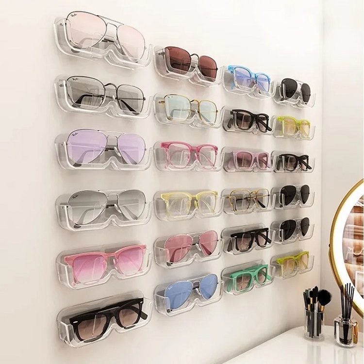 Wall Mounted Glasses Storage Box Self-adhesive Sunglasses Storage Holder Myopia Glasses Display Rack Bedside Anti Pressure Shelf