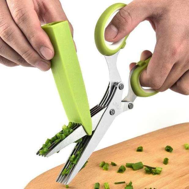 Multi-functional Stainless Steel 5 Layers Kitchen Scissors Pepper Shredded Chopped Scallion Cutter Laver Cut Cooking Tool