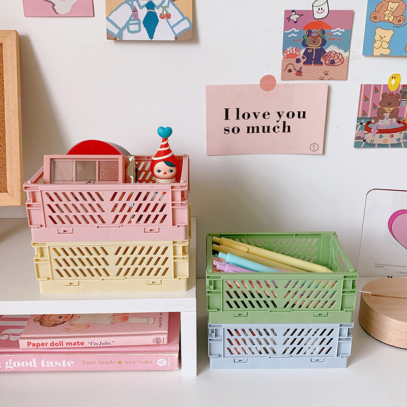 Pink Cosmetics Pastel Crate Desktop Makeup Storage Box Multipurpose Children's Toys Mini Cute Folding Storage Basket Carton 50g