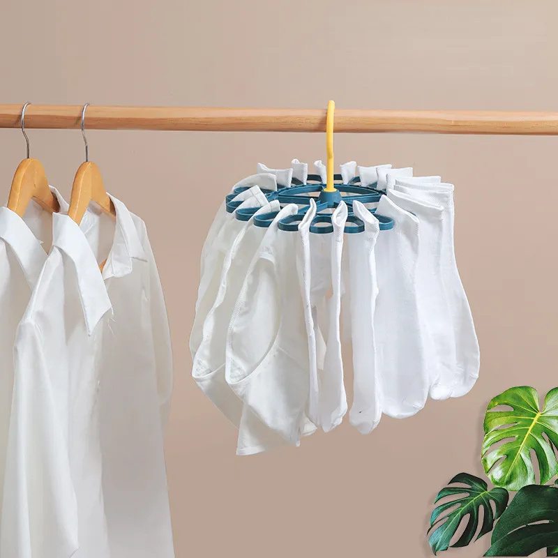 20 Pegs Plastic Clothes Drying Hanger Windproof Clothing Rack 20 Clips Sock Laundry Airer Hanger Underwear Socks Holder