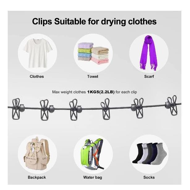 Portable Outdoor Camping Windproof Clothes Drying Rack Clothes Drying Line Iron Polybag Single Multi-functional Elastic Travel