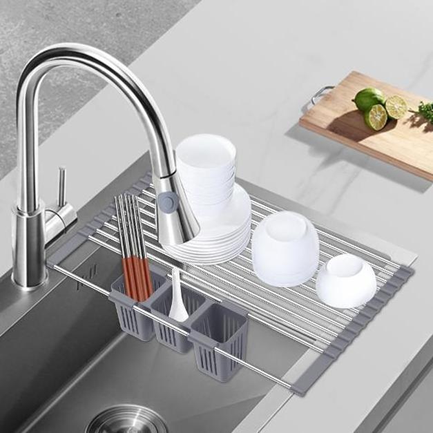 Drain Dish Rack Sink Telescopic Storage Rack Water Filtering Rack Stainless Steel Kitchen Folding Storage Holders