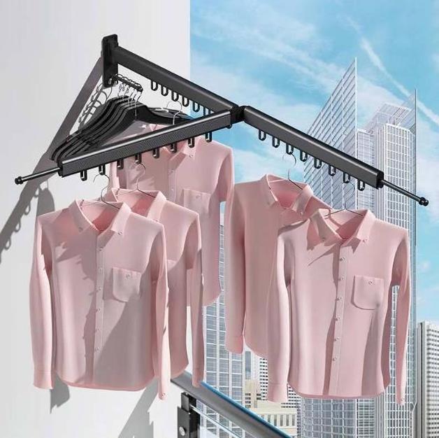 Folding Wall Mounted Retractable Wall Mounted Hanger With Shelf Balcony Metal Laundry Rack Hanger Hanger