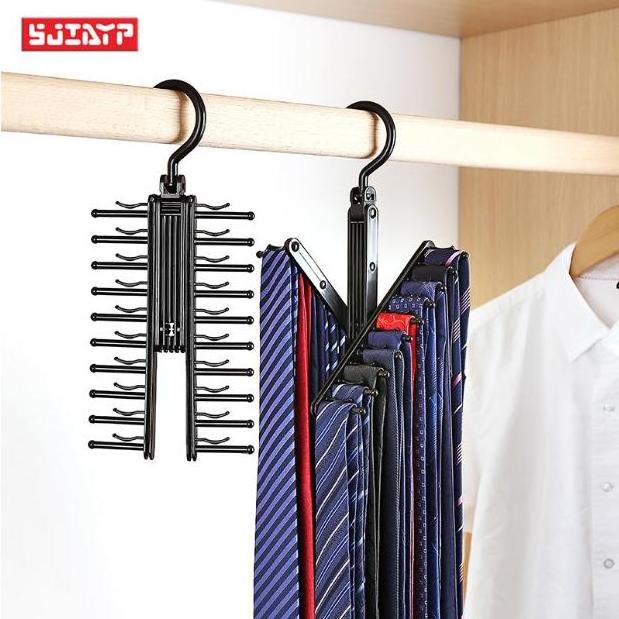 Multi functional wardrobe organizer plastic hangers for storing rotatable belt tie hangers