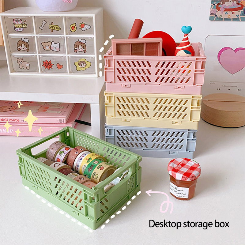 Pink Cosmetics Pastel Crate Desktop Makeup Storage Box Multipurpose Children's Toys Mini Cute Folding Storage Basket Carton 50g