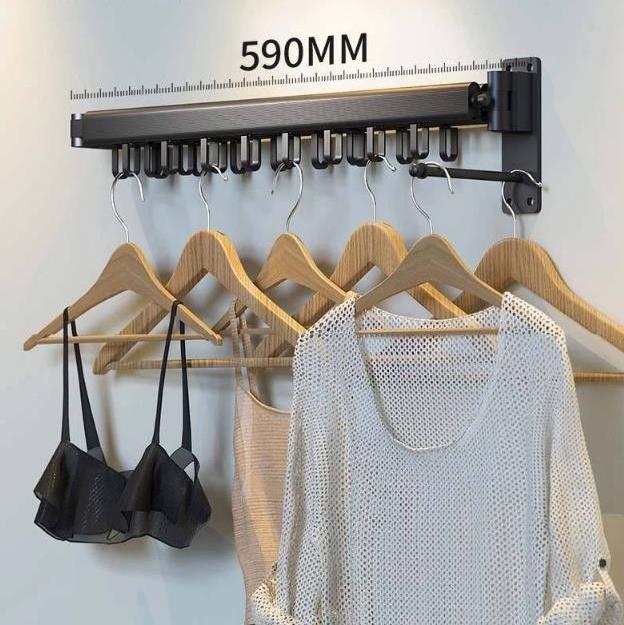 Folding Wall Mounted Retractable Wall Mounted Hanger With Shelf Balcony Metal Laundry Rack Hanger Hanger