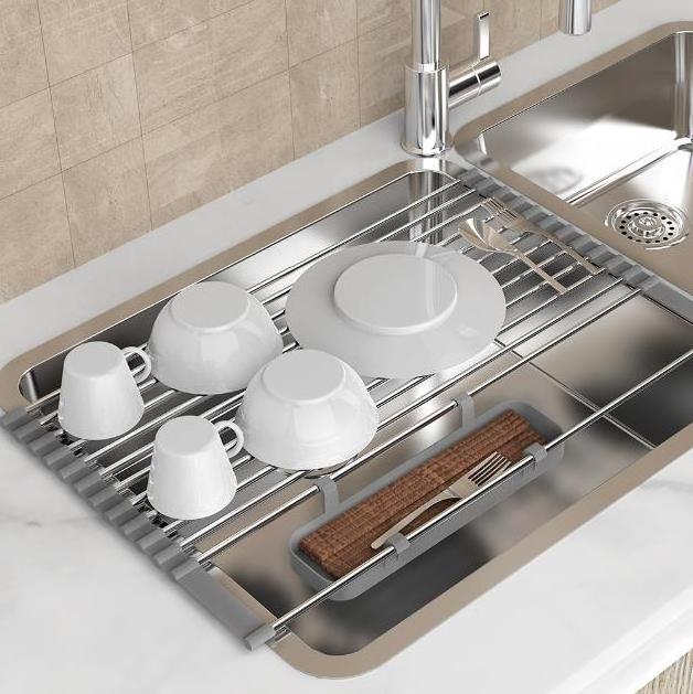 Drain Dish Rack Sink Telescopic Storage Rack Water Filtering Rack Stainless Steel Kitchen Folding Storage Holders