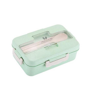 Biodegradable 3 Compartment Portable Wheat Straw Bento Lunch Box with Stainless Steel Cutlery Set Kids Food Storage