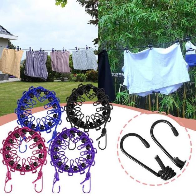 Portable Outdoor Camping Windproof Clothes Drying Rack Clothes Drying Line Iron Polybag Single Multi-functional Elastic Travel