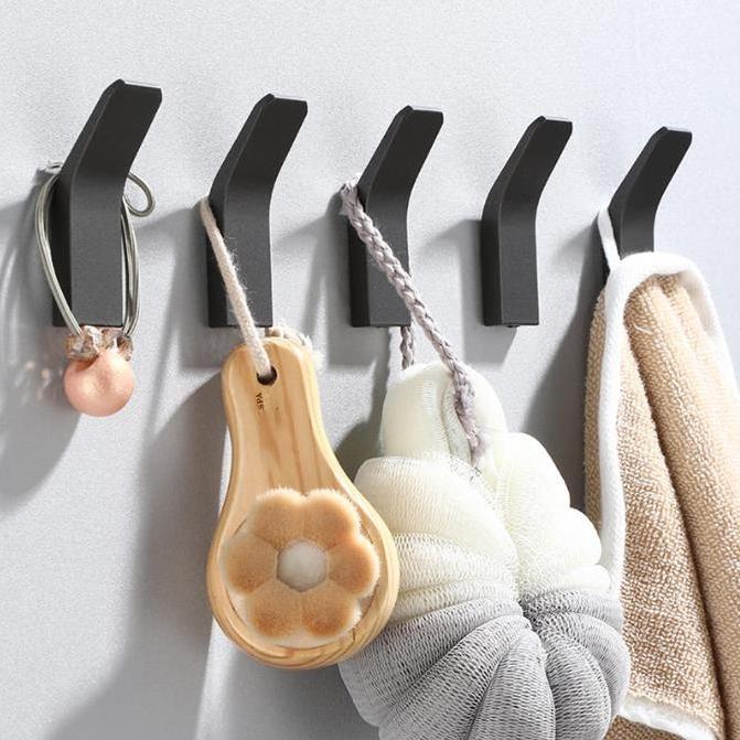 Black stainless steel hanger self-adhesive wall towel hook coated bathroom robe hook