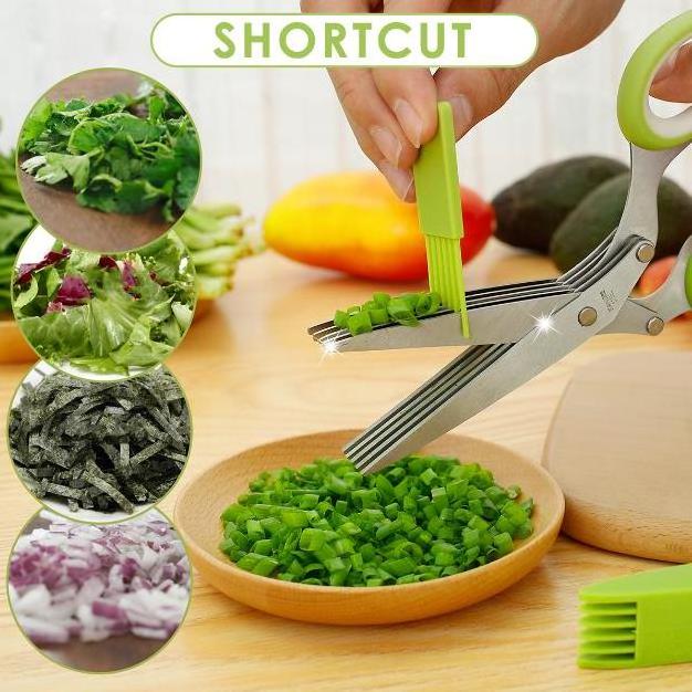 Multi-functional Stainless Steel 5 Layers Kitchen Scissors Pepper Shredded Chopped Scallion Cutter Laver Cut Cooking Tool