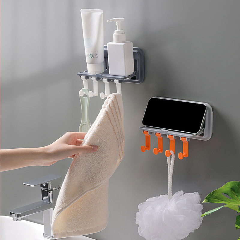 Wall Mounted Bathroom Folding Shelf Phone Holder With Hook Storage Rack Key Chain Wall Storage Rack