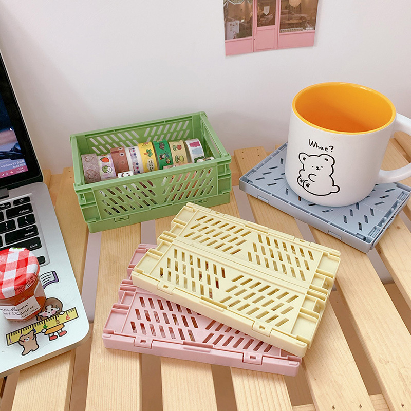 Pink Cosmetics Pastel Crate Desktop Makeup Storage Box Multipurpose Children's Toys Mini Cute Folding Storage Basket Carton 50g