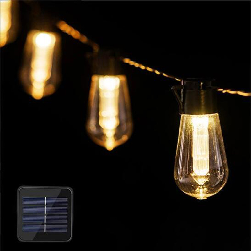 Outdoor Solar LED String Light Christmas Garland S14 Bulbs Globe Lights for Holiday & Halloween Backyard Lawn Garden Decor