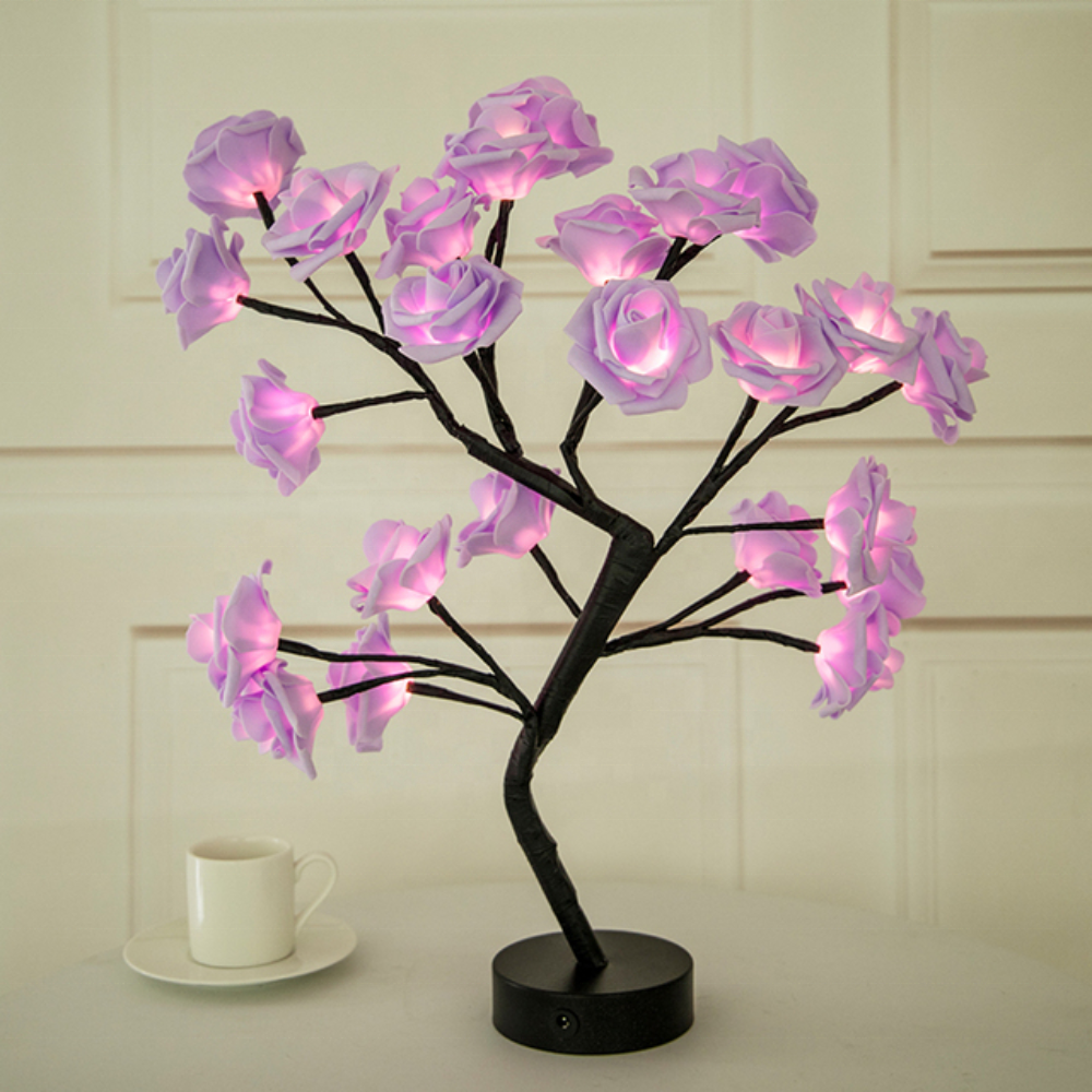 Rose Flower Night Light Table Lamp Bedroom Home Decorative Lighting Christmas Tree Wedding Party Decor Bedside Nightstand