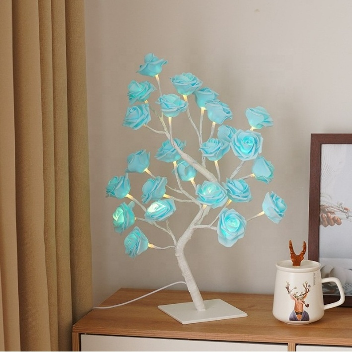 Rose Flower Night Light Table Lamp Bedroom Home Decorative Lighting Christmas Tree Wedding Party Decor Bedside Nightstand