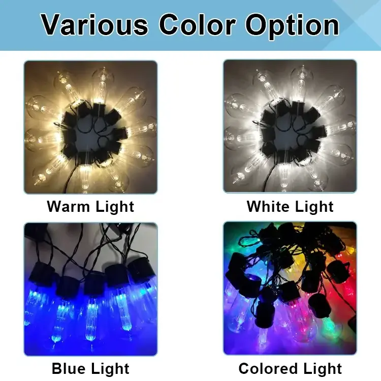 Outdoor Solar LED String Light Christmas Garland S14 Bulbs Globe Lights for Holiday & Halloween Backyard Lawn Garden Decor