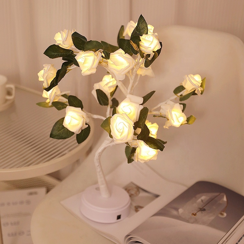 Rose Flower Night Light Table Lamp Bedroom Home Decorative Lighting Christmas Tree Wedding Party Decor Bedside Nightstand