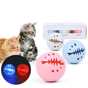 3pcs Pet Toy Ball Set Bell Catnip Light Up Cat Toys fishbone cat toy ball