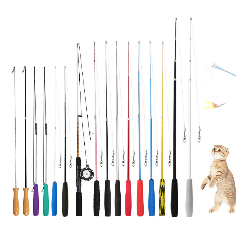 Cat teasing stick DIY set accessories fishing rod retractable wand stick cat toy