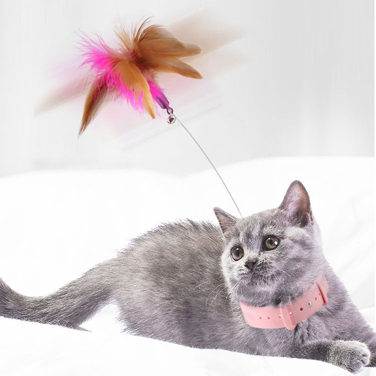 Silicone collar pet self-entertainment bell feather teaser cat stick cat toys