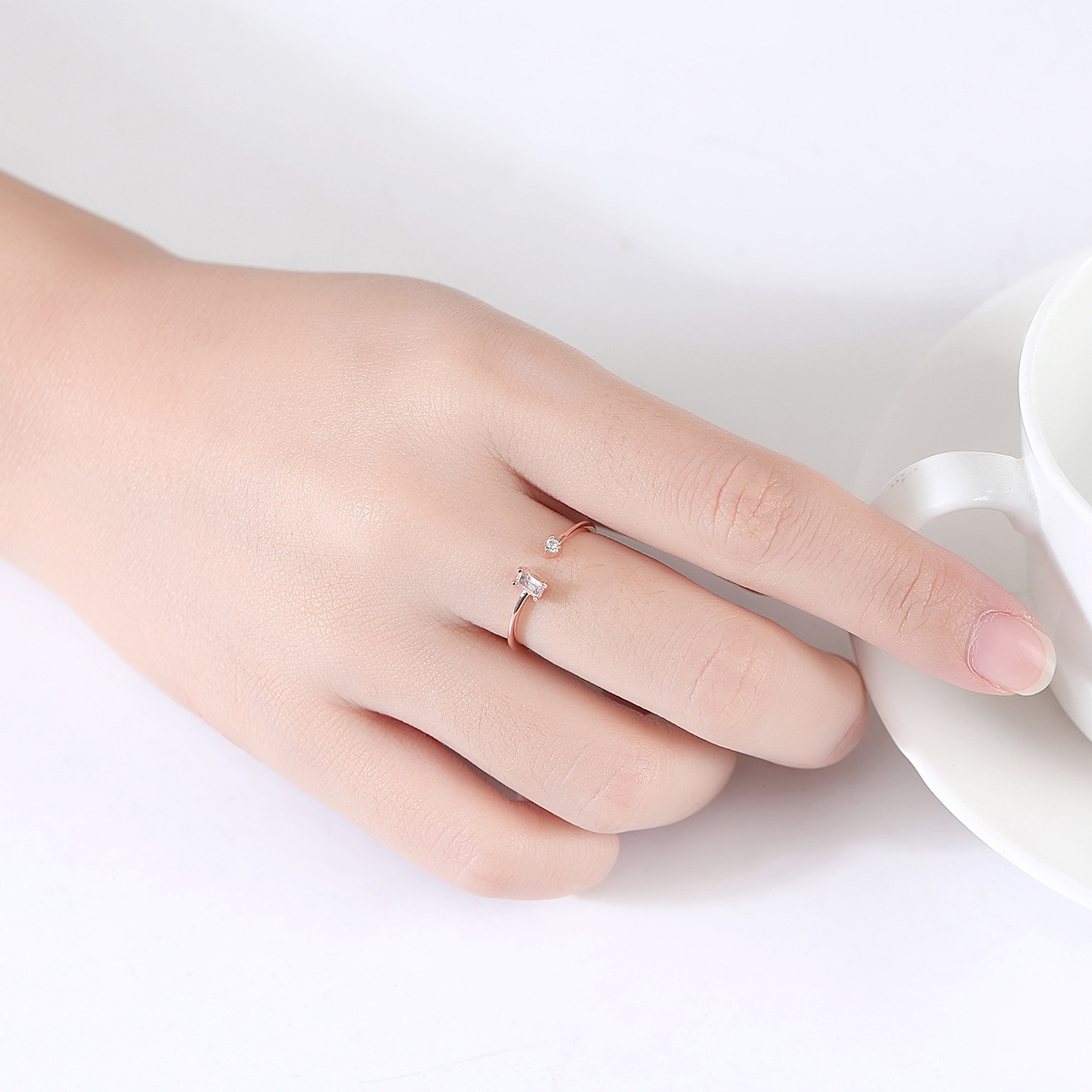 Stylish and simple commuting versatile rings 925 sterling silver rose gold plated open adjustable ring