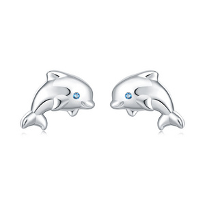 Fashionable marine animal jewelry 925 sterling silver cute little dolphin stud earrings