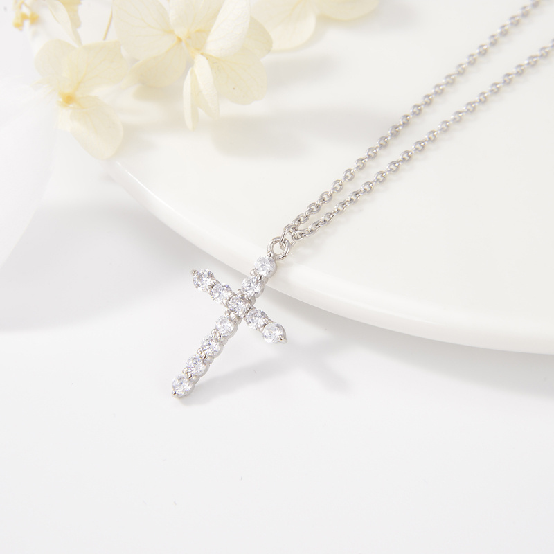 wholesale New 925 sterling silver zircon cross pendant women's jewelry necklace