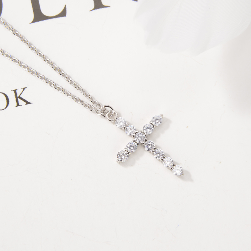 wholesale New 925 sterling silver zircon cross pendant women's jewelry necklace