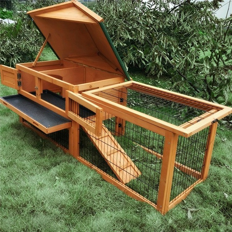 Customized Wooden Rabbit Hutch Two Layer Cat Pet Cages Houses Product With Run Handmade Large Size Big Rabbit Cage