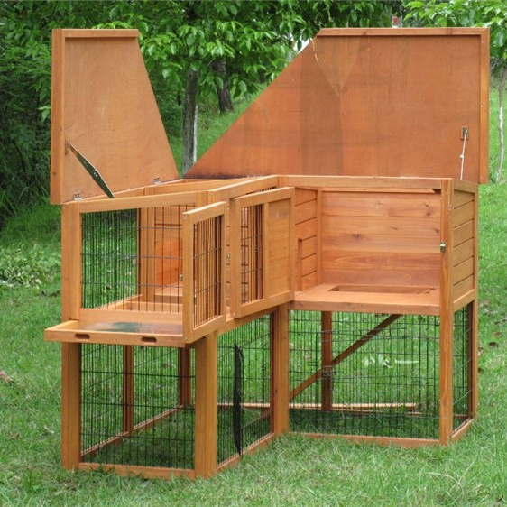 Customized Wooden Rabbit Hutch Two Layer Cat Pet Cages Houses Product With Run Handmade Large Size Big Rabbit Cage