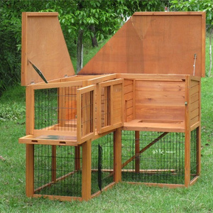 Customized Wooden Rabbit Hutch Two Layer Cat Pet Cages Houses Product With Run Handmade Large Size Big Rabbit Cage