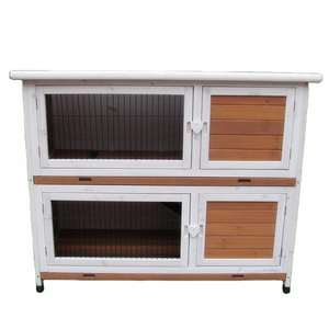 Two Layer Wooden Rabbit Hutch Open Roof Adjustable Feet Pet Cat Cages Houses Product Custom Litter Animal Rabbit Cage