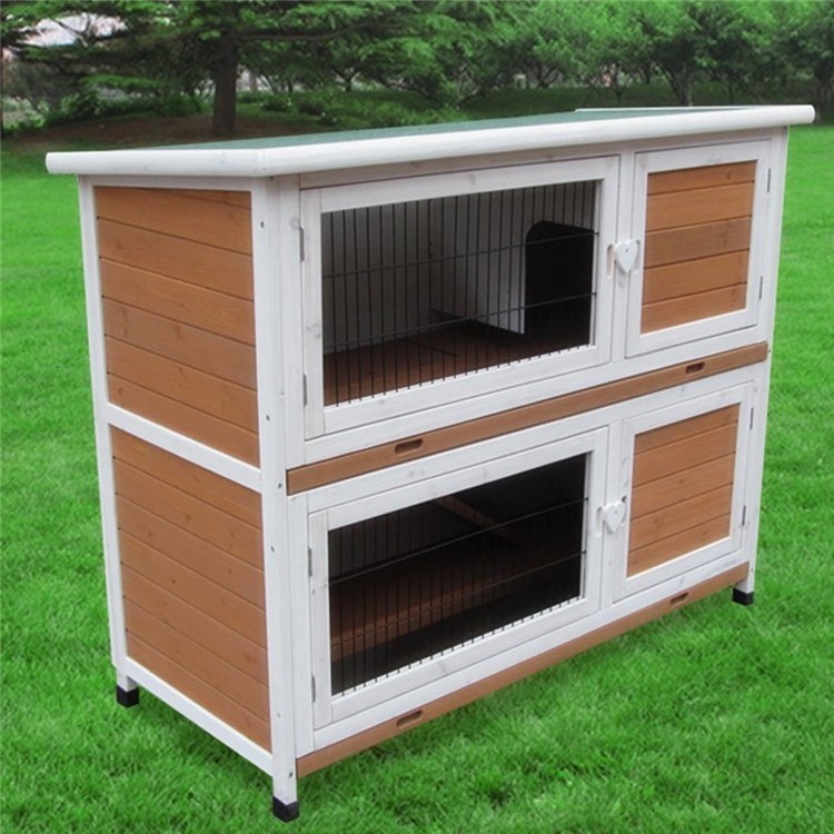 Two Layer Wooden Rabbit Hutch Open Roof Adjustable Feet Pet Cat Cages Houses Product Custom Litter Animal Rabbit Cage