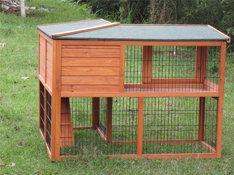 Customized Wooden Rabbit Hutch Two Layer Cat Pet Cages Houses Product With Run Handmade Large Size Big Rabbit Cage