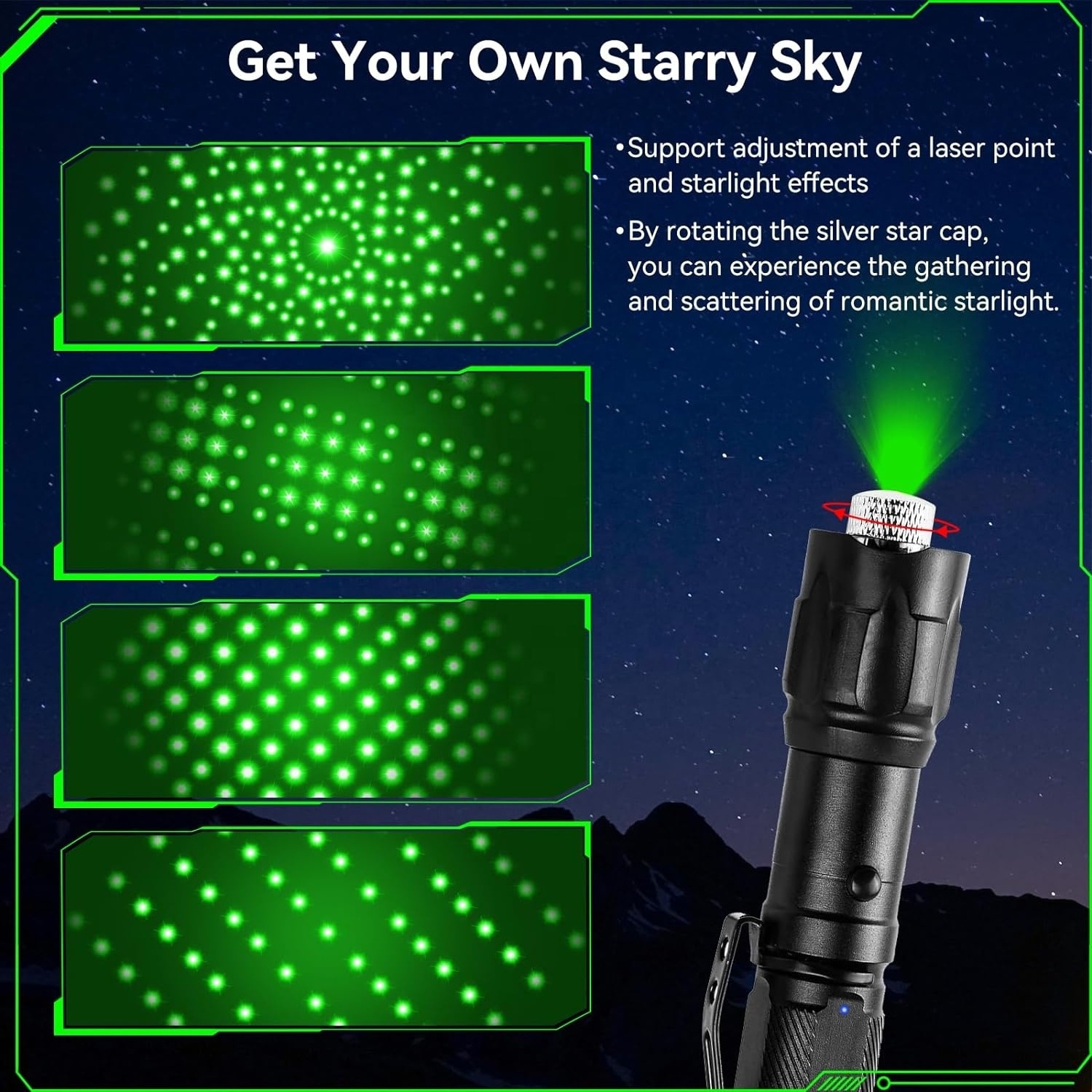 Green Laser Pointer High Power Flashlight, Rechargeable Strong Green Laser Lights, Long Range Powerful Lazer Dot Beams Pointers