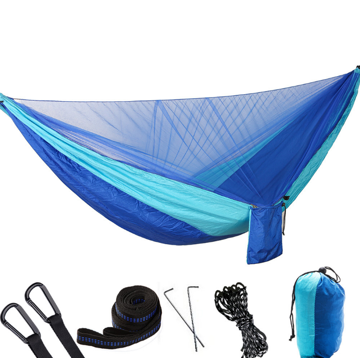 210T Nylon Camping Hammock with Mosquito Net Portable Outdoor Travel Hammock Green Parachute Pop Up Swing Net Hammock