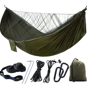 210T Nylon Camping Hammock with Mosquito Net Portable Outdoor Travel Hammock Green Parachute Pop Up Swing Net Hammock