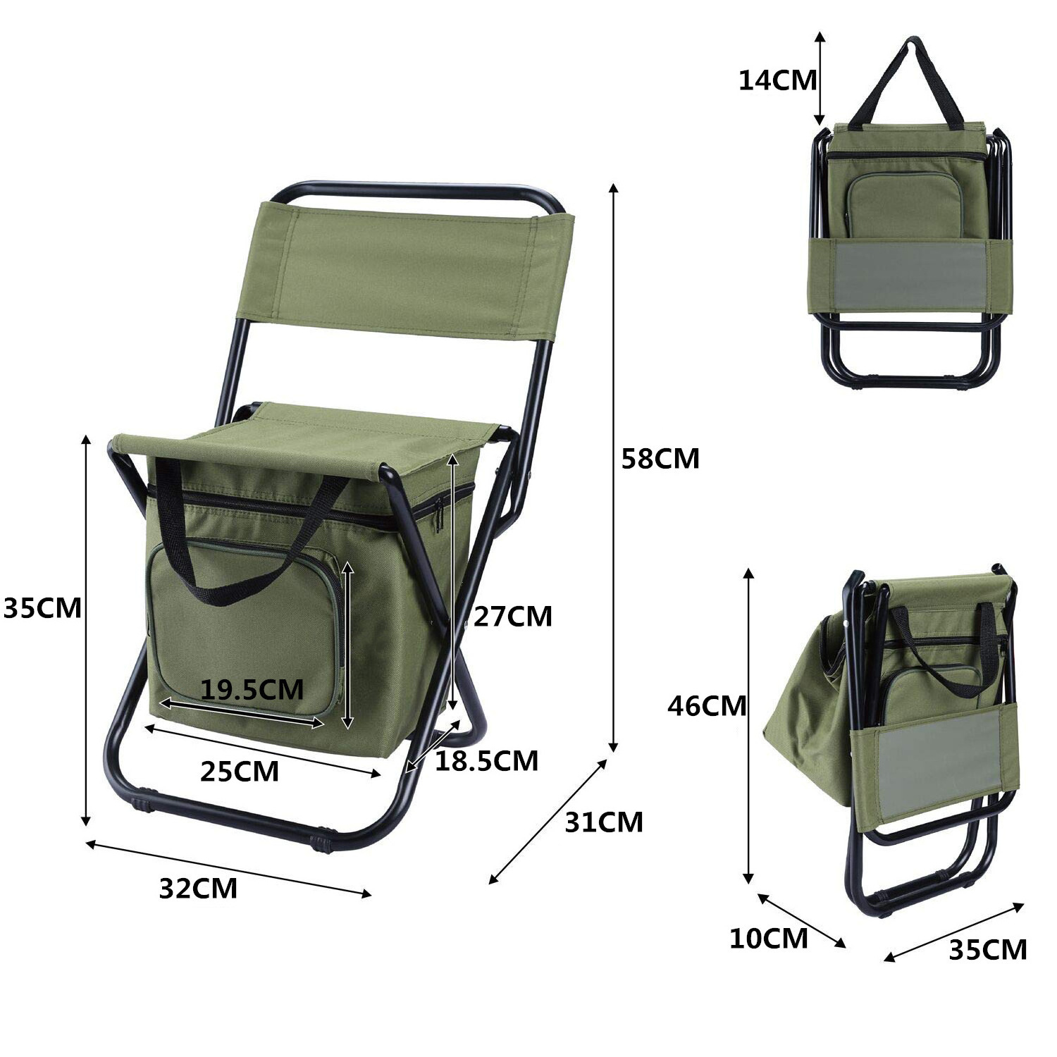 Outdoor Folding Backpack Chair Portable Storage Bag 3-in-1 Leisure Camping Fishing Chair Iron Outdoor Furniture Modern