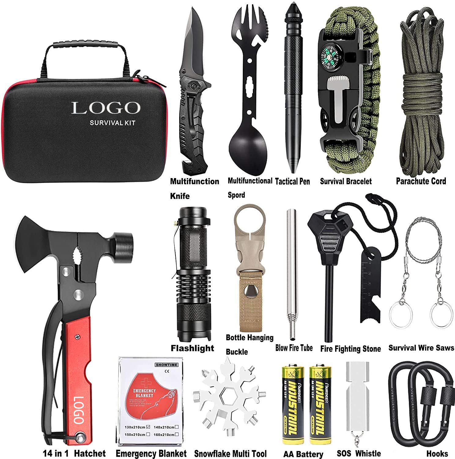 Outdoor Camping Earthquake Emergency Survival Gear and Equipment Kit with Axe Adventure First Aid Sos Survival Tools Kit Set