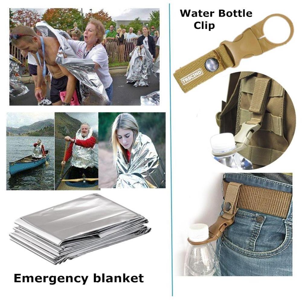 2020 Emergency Camping Survival Kit 13 in 1 - Knife, Fire Starter, Blankets, Bracelet for Hiking